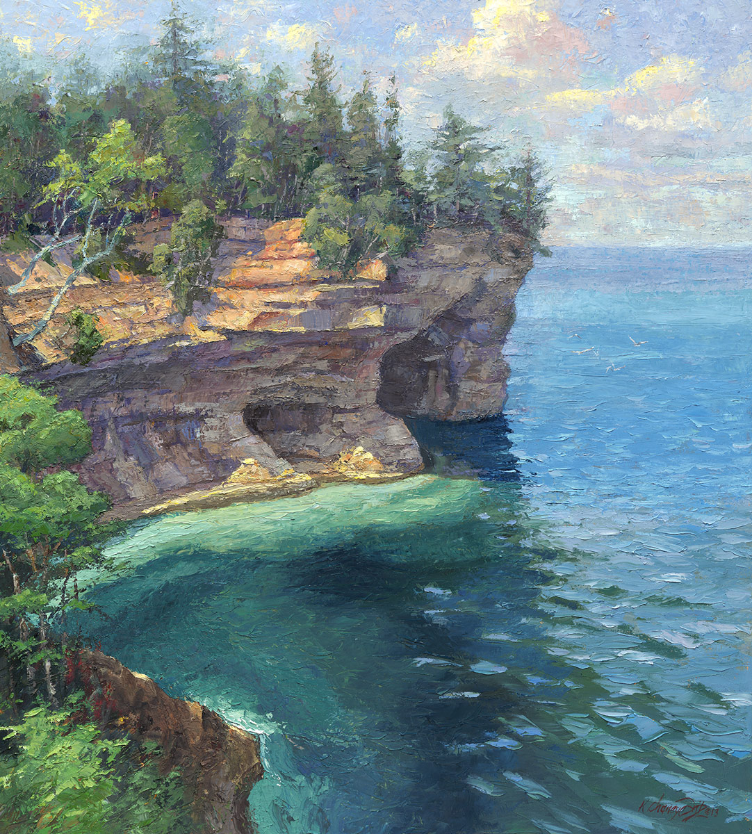 Michigan Painting Pictured Rocks Original Art Lake Superior Impasto Painting Small 8 by 10
