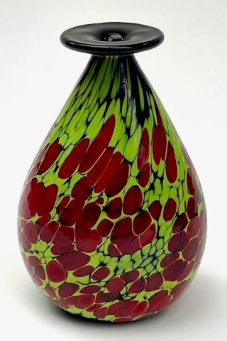 Black rim red on green tapered neck small
                      vase