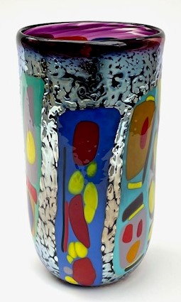 Large
                      fused glass vase with silver