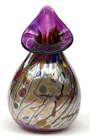 Tapered purple
                      rim multicolored vase