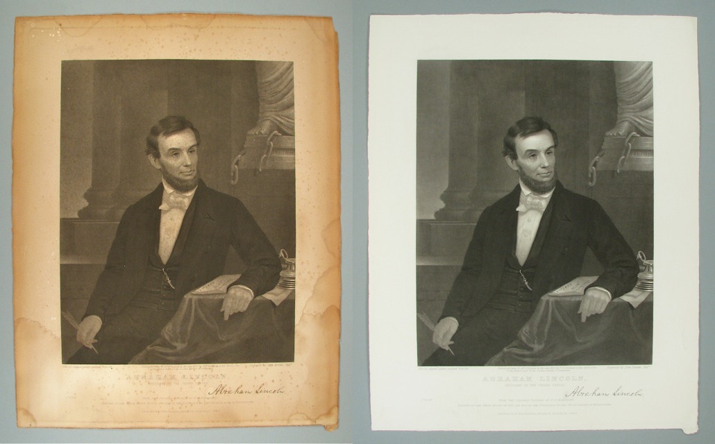 Lincoln engraving
                before and after treatment