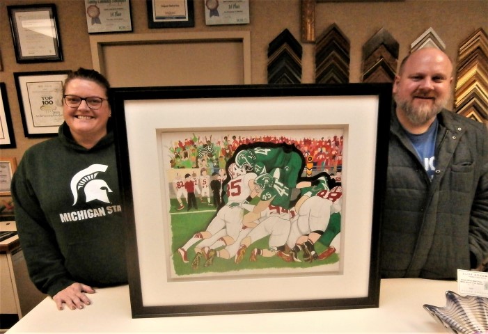 Kate's
                                Rose Bowl painting of 2014 MSU win over
                                Stanford