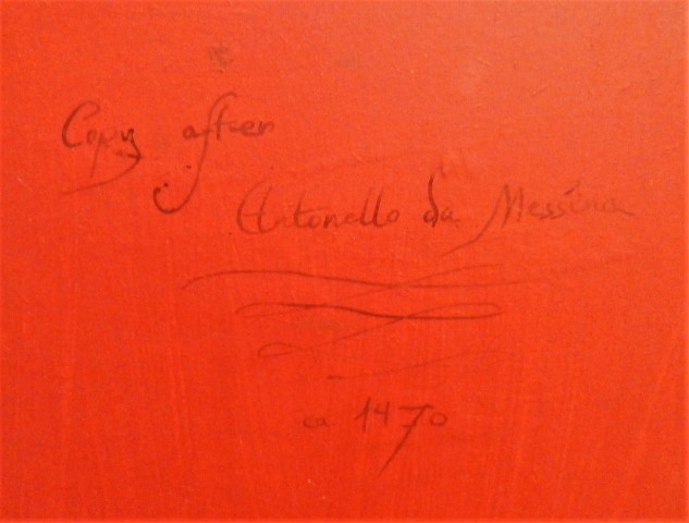 Inscription on back of painting