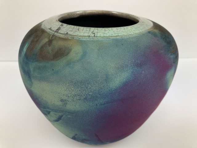 Raku vase 6 x 7"
with rim