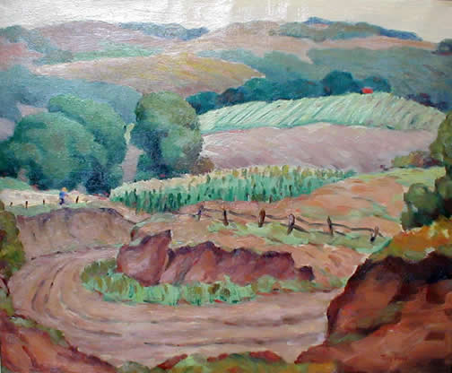 Ponsen Winding Road Through
                    Field With Farmer