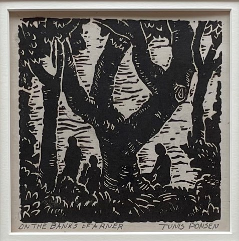 On the
                      Banks of a River Ponsen linocut