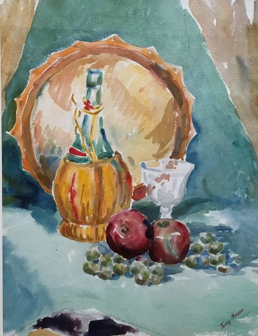 Wine Boittle with Glass and Apples
