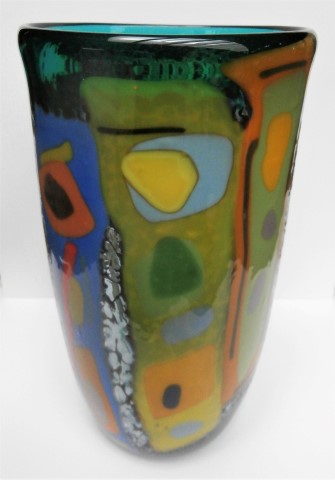 Multicolored fused cylinder vase