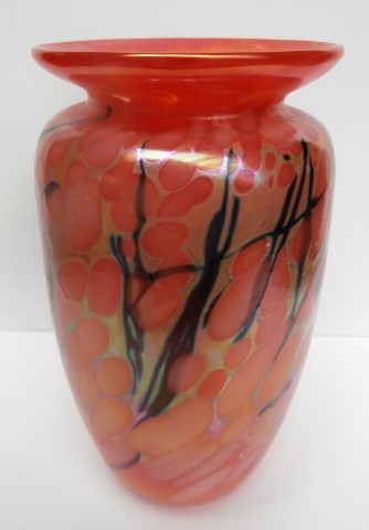 Orange
                        red large vase with blue veins