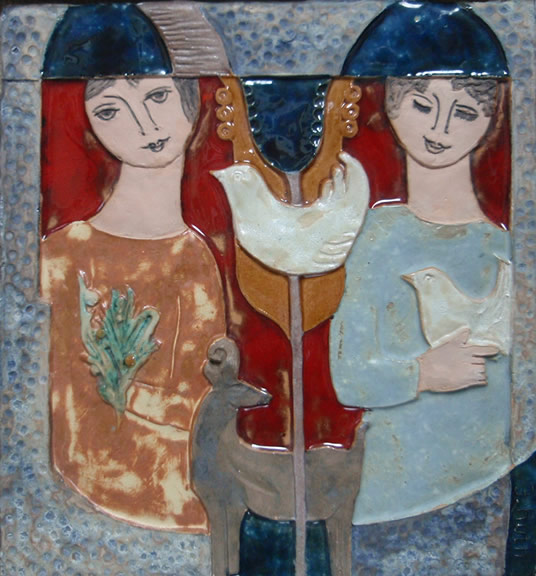 Two Figures With Doves And Animal
