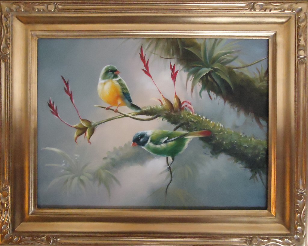 Pair of Green and Gold Birds
