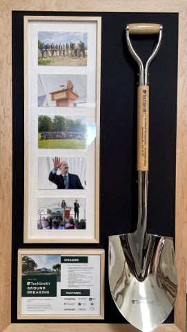 Ground
                breaking photo of shovel and photos
